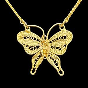 Vintage Gold Filigree Butterfly Necklace Boho Dainty Feminine Style